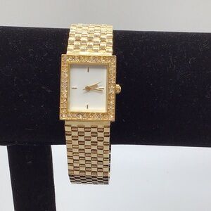 Gold Rectangular Crystal Embellished Watch